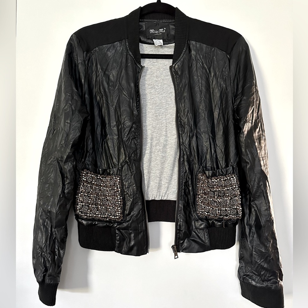 Vintage Miss Me Vegan Leather Moto Jacket